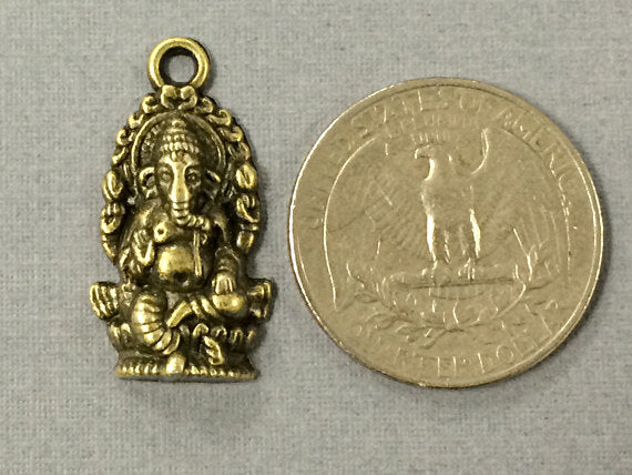 4 Pc  Ganesha Charms Pendant, Antique Brass Finish, 1 Inch  - PBF374 - BeadPrism