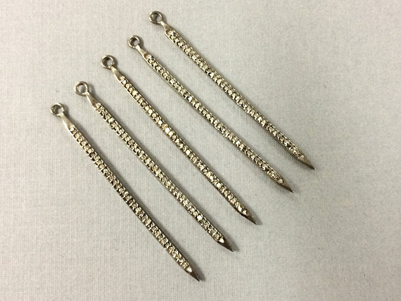 2" Real Diamond Pave Spike Pendant 52mm Diamond Necklace Sterling Silver Dark Rhodium -DIA32 - BeadPrism