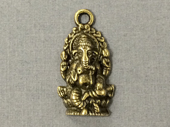 4 Pc  Ganesha Charms Pendant, Antique Brass Finish, 1 Inch  - PBF374 - BeadPrism