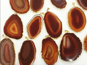 Agate Slice Druzy Pendant Edged in 18K Gold Sunset Brown, Gold edged Agate Pendant - DP9-AS-Sunset - BeadPrism