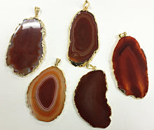 Load image into Gallery viewer, Agate Slice Druzy Pendant Edged in 18K Gold Sunset Brown, Gold edged Agate Pendant - DP9-AS-Sunset - BeadPrism