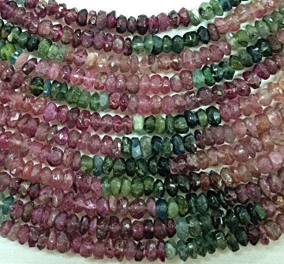 4mm Multi Tourmaline Faceted Rondelle Beads 14.5" strand, Natural Watermelon Tourmaline - S148 - BeadPrism
