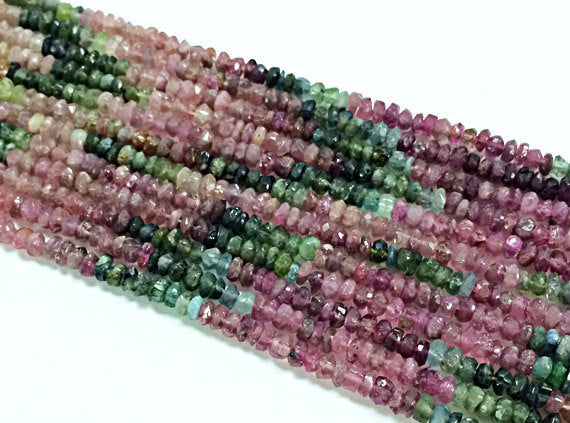 4mm Multi Tourmaline Faceted Rondelle Beads 14.5" strand, Natural Watermelon Tourmaline - S148 - BeadPrism
