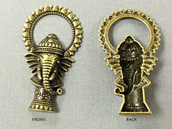 Ganesh Pendant Antique Brass, 2" Bronze Alloy 50 x 27mm, Hindu Deity pendant, Elephant God - PBF382 - BeadPrism