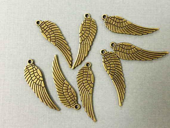 10 Pc Angel Wing Charms 30 x9mm Oxidized Brass Finish, alloy, Double sided - PBF380 - BeadPrism