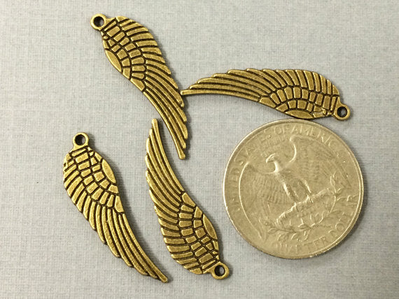 10 Pc Angel Wing Charms 30 x9mm Oxidized Brass Finish, alloy, Double sided - PBF380 - BeadPrism