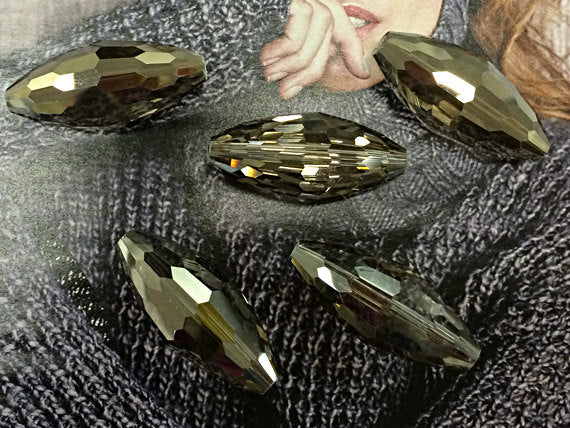 Large Crystal Focal Bead Pendant connector Black diamond 1.4" 36x15mm AA quality high faceted - 1009 - BeadPrism