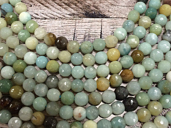 6mm Amazonite Faceted Round Full strand Gemstone Beads Ocean Blue Gemstone Beads, 68 Beads - SAMZ106 - BeadPrism