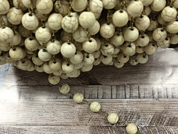 1 Ft  10mm White Ivory Howlite Rosary Chain by foot - white Rosary Chain Antique Gold wire - CH219 - BeadPrism