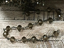 Load image into Gallery viewer, 10 feet 8mm Smokey Topaz wire wrapped chain by Foot, 8x6mm crytsal Rondells Gunmetal wire - CH221-10 - BeadPrism