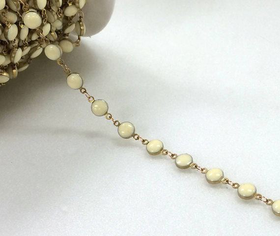 Lapis Blue Enameled Station Chain, Brass Beaded Bohemian Ivory, Gold Rosary Chain by foot - Ch139 - BeadPrism