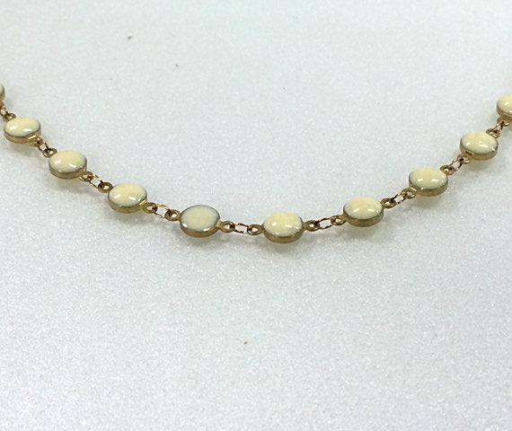 3 Feet Vintage Ivory Enameled Station Chain Brass Beaded Bohemian Gold Rosary Chain White - Ch139-3 - BeadPrism