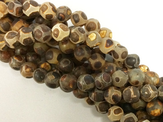 10mm Tibet Agate Matte Gemstone Brown Beads Strand, Hand Painted Full Strand 37 Beads - SAGT362 - BeadPrism