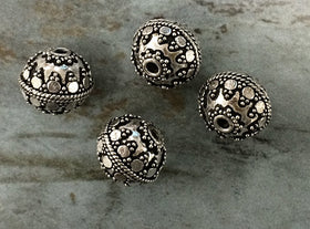 1 Pc 12mm Bali Beads Oxidized Antiqued Silver 12 x 11mm, 925 Sterling Silver, 1.5mm Hole - A332 - BeadPrism