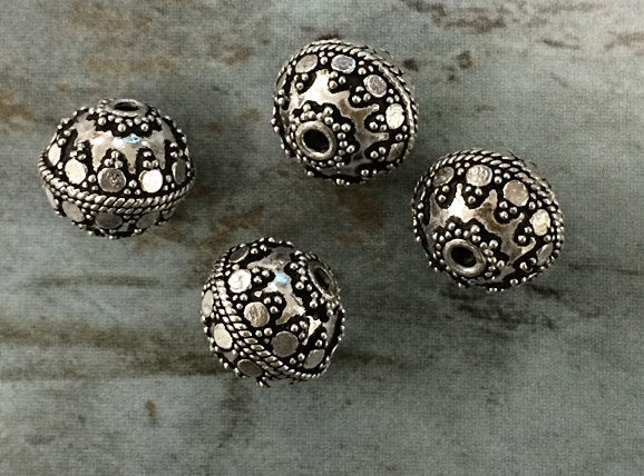 1 Pc 12mm Bali Beads Oxidized Antiqued Silver 12 x 11mm, 925 Sterling Silver, 1.5mm Hole - A332 - BeadPrism