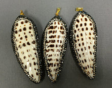 Load image into Gallery viewer, CZ Encrusted Carved Feather Shell Pendant 2.5 inch, 24mm x 63mm, Feather Pendants = AP404 - BeadPrism