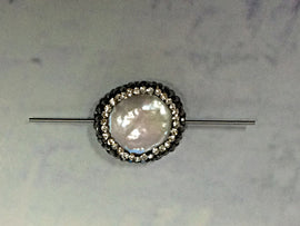 Freshwater Pearl Druzy Connector Bead, Crystal Rhonestone Focal Bead 19mm approx, 0.9mm Hole - AP405 - BeadPrism
