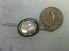 Load image into Gallery viewer, Freshwater Pearl Druzy Connector Bead, Crystal Rhonestone Focal Bead 19mm approx, 0.9mm Hole - AP405 - BeadPrism