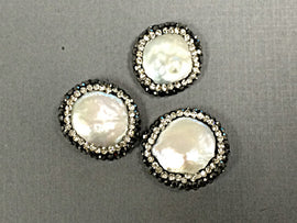 Freshwater Pearl Druzy Connector Bead, Crystal Rhonestone Focal Bead 19mm approx, 0.9mm Hole - AP405 - BeadPrism