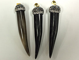 5 Pcs Pave Black Diamond Rhinestone Capped Horn Tusk Pendant Cream 3