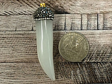 Load image into Gallery viewer, Pave Black Diamond Rhinestone Capped Agate Horn Tusk Pendant Cream 2.25" 58x19mm Tibet Horn - AP408 - BeadPrism
