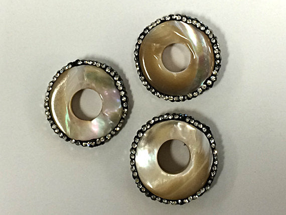 Mother of Pearl Druzy Connector Bead with Crystal Rhinestone 23mm Pave Focal Bead 0.9mm Hole -AP409 - BeadPrism