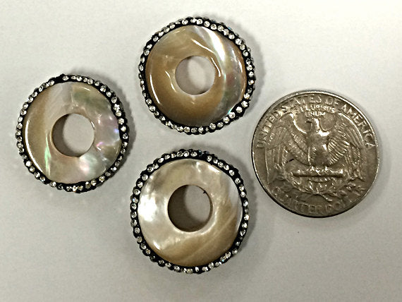 Mother of Pearl Druzy Connector Bead with Crystal Rhinestone 23mm Pave Focal Bead 0.9mm Hole -AP409 - BeadPrism