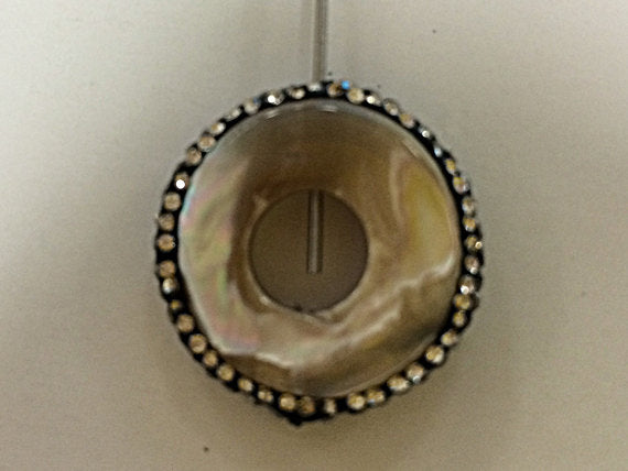 Mother of Pearl Druzy Connector Bead with Crystal Rhinestone 23mm Pave Focal Bead 0.9mm Hole -AP409 - BeadPrism