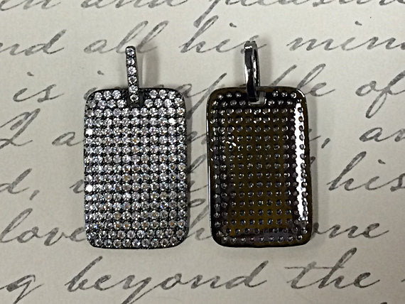 Micro Pave Dog Tag Pendant CZ Cubic Zirconia AAA Quality, Choose Color 27mm x 18mm - BMPTag-XX - BeadPrism