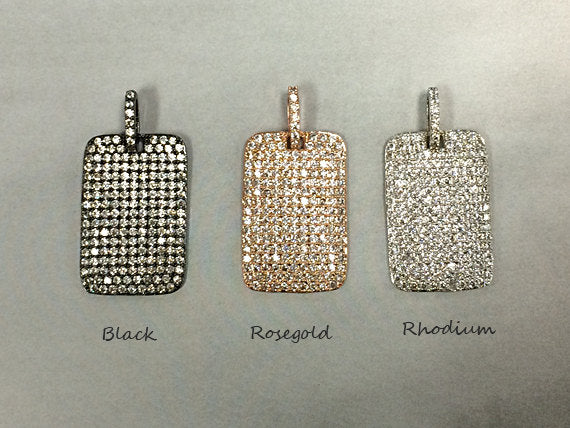 10 Pcs Assortable Micro Pave Dog Tag Pendant CZ Cubic Zirconia AAA Quality Choose Color 27x18mm - B - BeadPrism