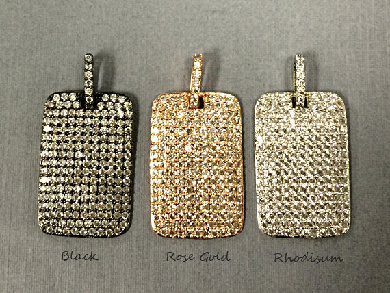 Micro Pave Dog Tag Pendant CZ Cubic Zirconia AAA Quality, Choose Color 27mm x 18mm - BMPTag-XX - BeadPrism