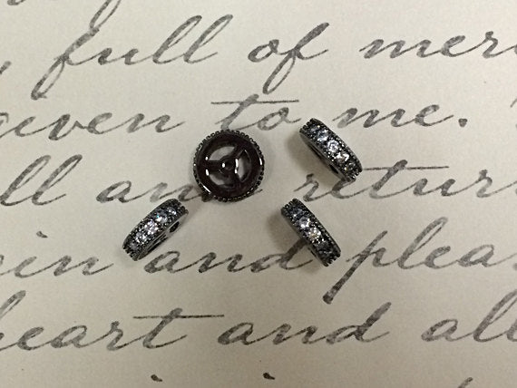 10mm Micro Pave Rondelle Wheel Spacers, crystal Cubic Zirconia Gun Metal, 0.8mm Hole - BMP10RDL-GM - BeadPrism