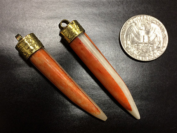 Yoga Saffron Ivory Horn Tusk Tooth Pendant with Brass Cap 2 Inch, Choose Quantity -  - TP103 - BeadPrism
