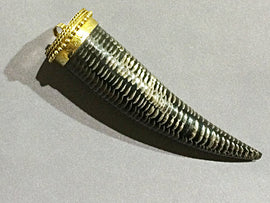 Horn Tusk Tibetan Style Pendant Snakeskin Style Carved, Black Tones, 3.5 Inch - AP420 - BeadPrism