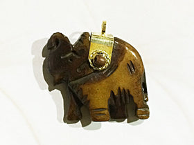 Elephant Pendant Tibetan Carved Bone with Brass Cap, Double Sided 1.22", 31mmx 30mm - AP422G - BeadPrism