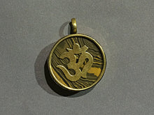 Load image into Gallery viewer, Tibetan Turquoise Om Ohm Pendant, Brass and Tigereye Inlay Yoga Pendant, Gold Ohm Om Pendant - AP424 - BeadPrism