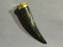 Load image into Gallery viewer, Horn Tusk Tibetan Style Pendant Snakeskin Style Carved, Black Tones, 3.5 Inch - AP420 - BeadPrism