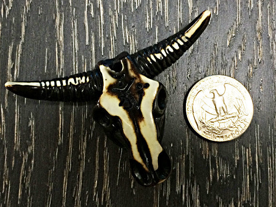 Longhorn Bull Skull Pendant, Cattle Head Pendant, Western Pendants, Boho Pendants 2" approx - AP447 - BeadPrism
