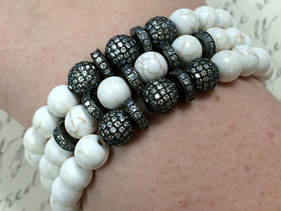 10mm CZ Micro Pave Set Rondelle Wheel Spacers, Rhodium finish 0.8 mm Hole High Quality - BMP10RDL-RD - BeadPrism