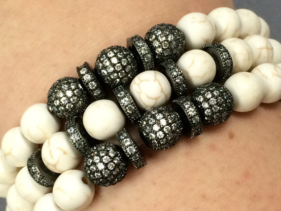 10 Pc 8mm CZ Micro Pave White Zircon Round Spacer Beads 1.5mm Hole, Black AAA Quality - BMP8-10 - BeadPrism