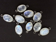 Load image into Gallery viewer, Bezel Link Connector Natural Rainbow Moonstone Faceted 2 sides 11x21mm, Stone 11x14mm Gunmetal 1 Pc - BeadPrism