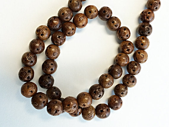 Hand Carved Date Wood 15 Beads, 10mm beads,  10mm beads for Meditation - WB11-H - BeadPrism