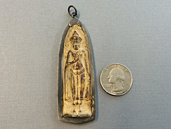 Thai Buddha 3 Inch+ Bronze brass antiqued Large pendant, Meditation Yoga pendant, - AP453A - BeadPrism