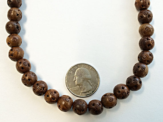 Hand Carved Date Wood 15 Beads, 10mm beads,  10mm beads for Meditation - WB11-H - BeadPrism