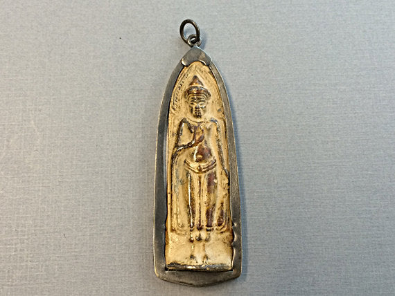 Thai Buddha 3 Inch+ Bronze brass antiqued Large pendant, Meditation Yoga pendant, - AP453A - BeadPrism