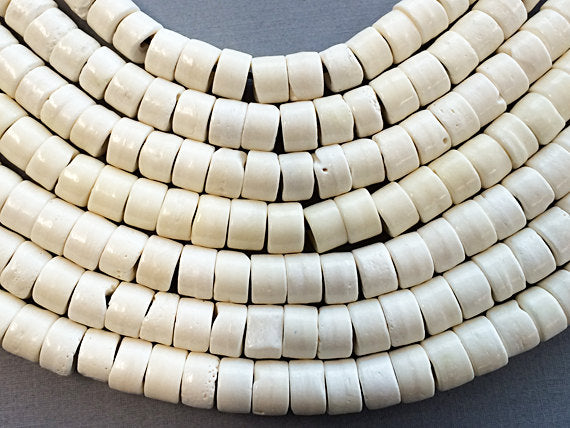 10mm Bone Beads Natural Ivory Color 17" Strand 65 beads approx. 1.5mm hole roundels -BB101 - BeadPrism
