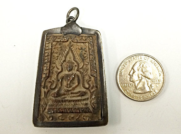 Thai Buddha Pendant 2.2 inch Bronze brass, Yoga, Buddhist, Meditation antique Large Pendant - AP453C - BeadPrism