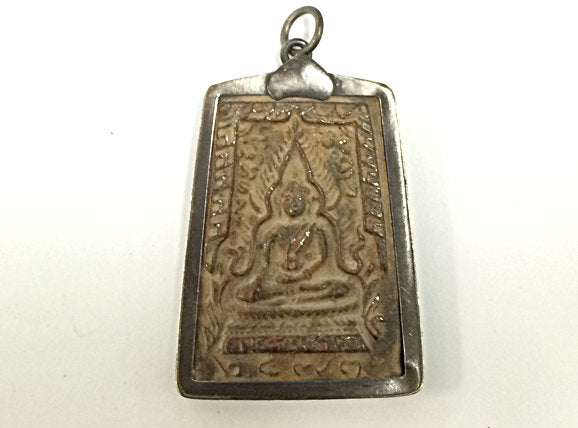 Thai Buddha Pendant 2.2 inch Bronze brass, Yoga, Buddhist, Meditation antique Large Pendant - AP453C - BeadPrism