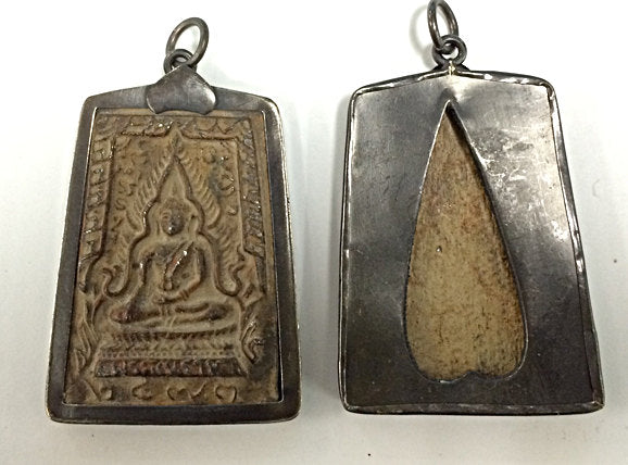 Thai Buddha Pendant 2.2 inch Bronze brass, Yoga, Buddhist, Meditation antique Large Pendant - AP453C - BeadPrism