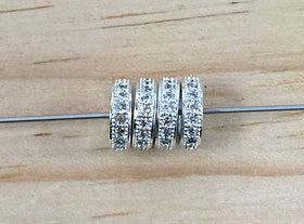 10mm CZ Micro Pave Set Rondelle Wheel Spacers, Rhodium finish 0.8 mm Hole High Quality - BMP10RDL-RD - BeadPrism